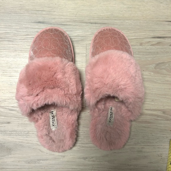 Coach Slippers Signature Suede Sherpa Slip On Mule Pink Women 8 Cozy Fuzzy Soft - Picture 11 of 11